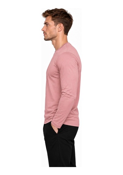 Axxel Erkek Pamuklu Bisiklet Yaka Uzun Kollu T-shirt-d4005 Pembe