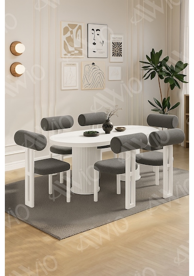 Avvio Carlina Bohem Ayak 6'lı Metal Pofi Demonte Sandalye 80x160 Masa Sandalye Takımı Beyaz Masa Sandalye Beyaz Kumaş Antrasit Gri Avvio Carlina Bohem Ayak 6'lı Metal Pofi Demonte Sandalye 80x160 Masa Sandalye Takımı Beyaz Masa Sandalye Beyaz Kumaş Antrasit Gri