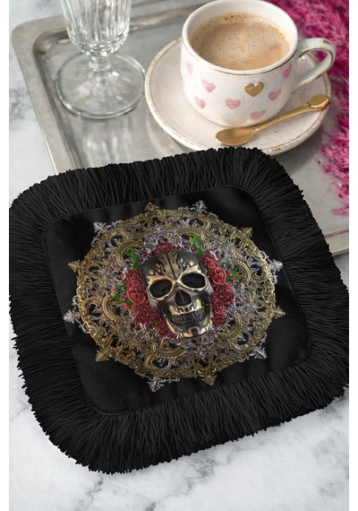 Barok Lüks Saçaklı Şık Servis Mendili - Gotik Vintage Siyah Altın Kırmızı Kahve Altı Tepsi Peçetesi Çok Renkli