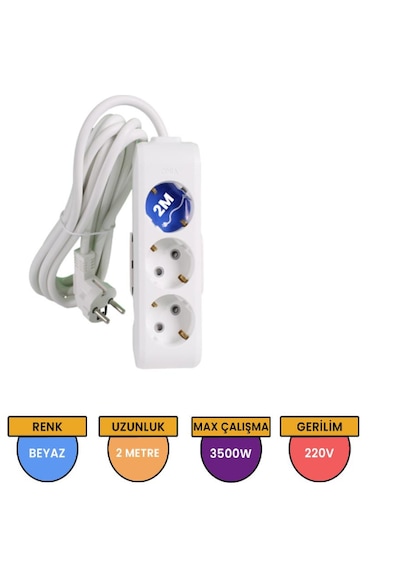 Viko 90113302 Multi-Let Topraklı Çocuk Korumalı Grup Priz 3'lü 2 M Beyaz