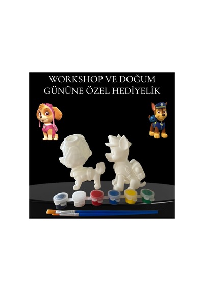 3d Paw Patrol Ve Skye Figür Boyama Seti - Kendin Boya Hobi Ve Etkinlik Seti - Akrilik Boya + 4 Fırça