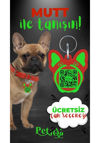 Petjoo 10.Mutt Yeşil-Kırmızı Qr'lı Köpek Künyesi