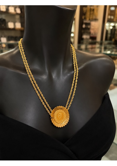 Halat Zincir Altın Detay Kaplama Kolye Gold
