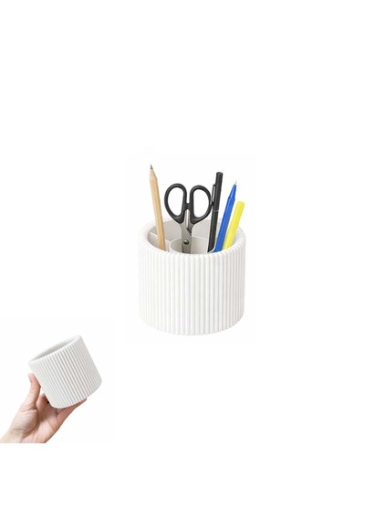 Özel 3d Baskı Ayrılabilir 4 Bölmeli Kalemlik Masa Vb. Kalemliği Çapı: 8,5 Cm X Yükseklik: 8 Cm Beyaz