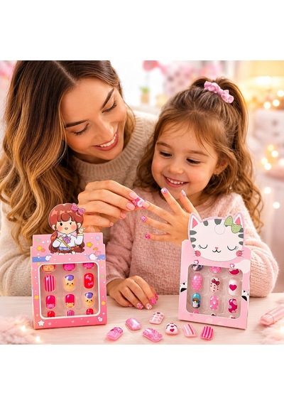 5 Li Çocuk Takma Tırnak Seti, Renkli Ve Desenli Kız Çocuk Takma Tırnakları, Sevimli Tasarımlı Nail Art Seti, Çocuklar İçin Eğlenceli Tırnak Aksesuarı, Kolay Yapışan, Tekrar Kullanılabilir Set