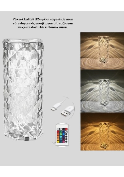 Kristal Tasarımlı Rgb Led Gece Lambası Kumandalı, Renk Değiştiren Dekoratif Işık Sarı