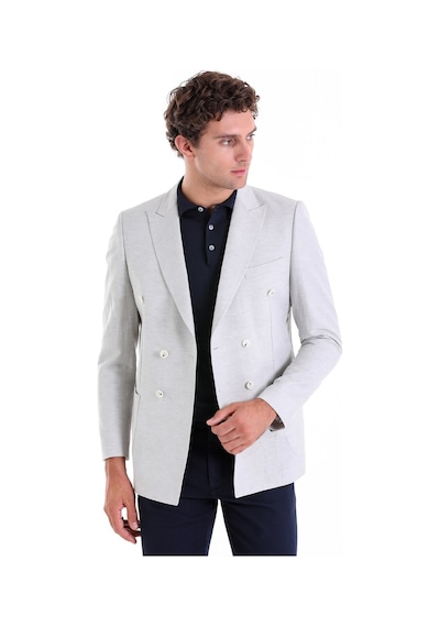 Hatemoğlu Gri Slim Fit Düz Sivri Yaka Kruvaze Casual Ceket Gri