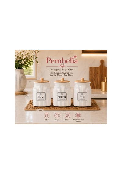 3 Lü Bambu Kapaklı Porselen 750 Ml Çay Şeker Tuz Saklama Kavanoz Seti Kavanoz Takımı Beyaz 657533721 Beyaz