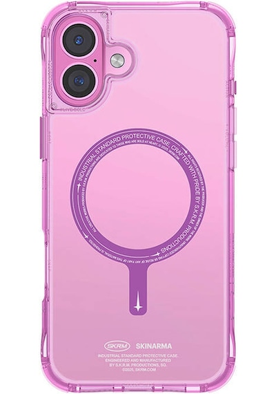 Apple iPhone 16 Plus Uyumlu Kılıf Magsafe Şarj Özellikli Şeffaf Airbag Tasarımlı Skinarma Saido Pembe