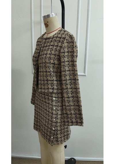 Bhrwear Kadın Uzun Kollu Önü Açık Dokuma Ceket Ve Mini Etek Ikili Takım Renkli
