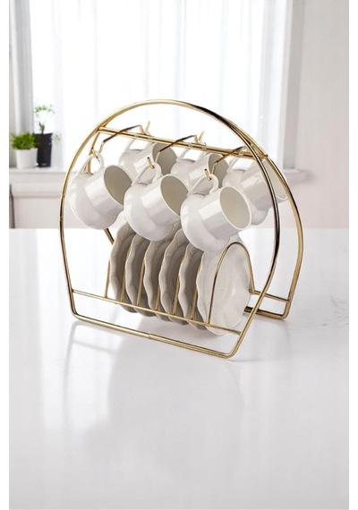 Fincan Askılığı Standı, 6'lı Kahve Fincan Askılığı Stand, Gold Fincanlık Metal Sarı Tr Diğer