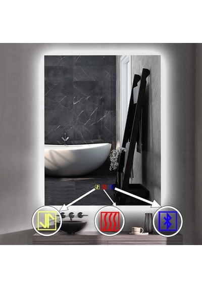 70x100 H Cm Bluetoothlu Buğu Çözücülü Dokunmatik Işıklı Ledli Banyo Aynası Şeffaf