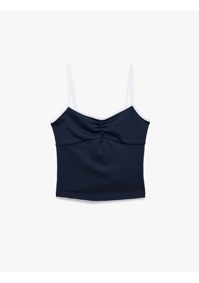 Koton Slim Fit İp Askılı Büzgülü Spor Bluz Lacivert 7wak30044nk