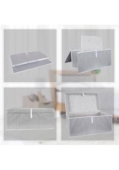 Mega Plus Kutu Hurç, Yorgan Yastık Çarşaf Dolapiçi Düzenleyici Mukavva Destekli 70x40cm 2 Adet Gri Gri - Beyaz