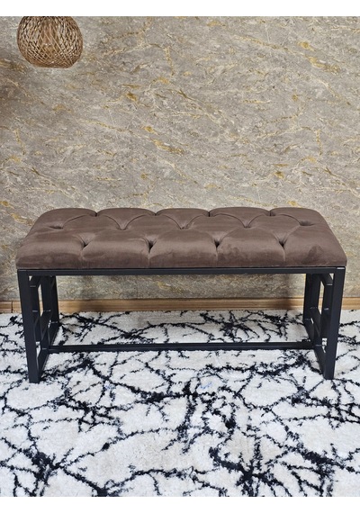 Zafir Siyah Boyalı İçi Kareli Diktörtgen 100 Cm X 40 Cm Oturak Puf - Bench - Makyaj Oturağı - Oturak Kahverengi