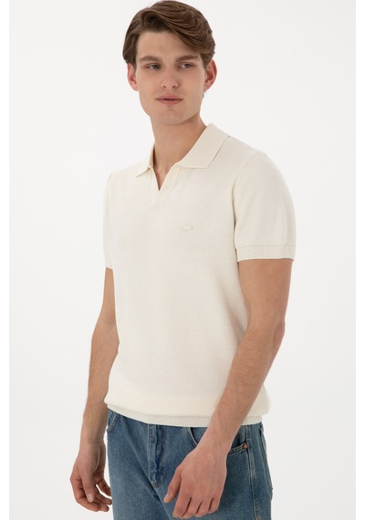 U.S. Polo Assn. Erkek Slim Fit Polo Yaka Krem Tişört 50299409-VR071