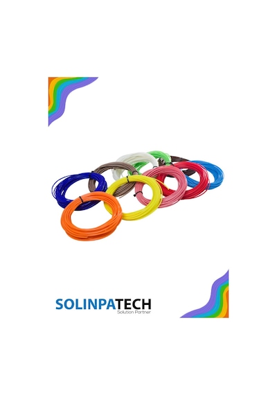 3D Kalem PLA Filament Seti 50 Metre (10 Renk) | 3D Yazıcı ve Kalem Uyumlu Renkli Filament