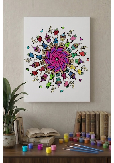 Dondurma Desenli Mandala Ahşap Boyama Seti 40x50 Cm