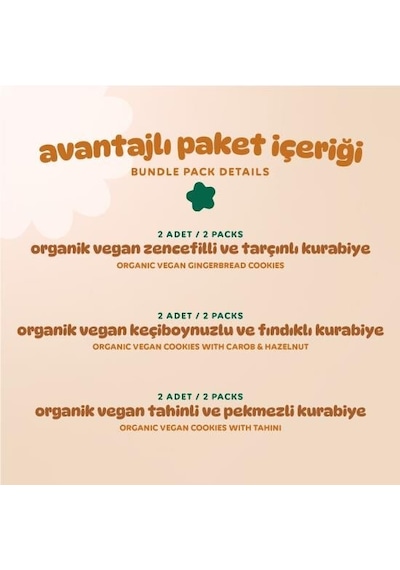 Organik Vegan Tatlı Kurabiye Atıştırmalık Paketi - 6 Adet 3 Çeşit 320 G