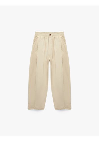 Koton Balon Pantolon Oversize Pile Detaylı Pamuklu Bej 7wkb40015tw Ekru
