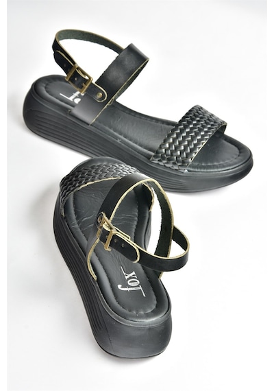 Fox Shoes Siyah Hakiki Deri Örgü Modelli Günlük Kadın Sandalet M291053603 Siyah