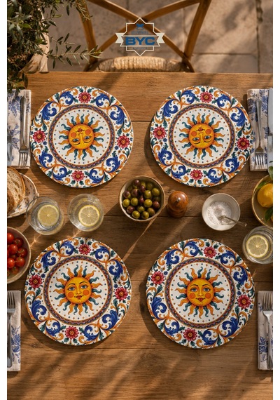 Sole Mio Güneş Desenli 4'lü Supla Set Akdeniz & Sicilya Temalı 30 Cm, 3 Mm Mdf, Uv Baskı, Masa S Çok Renkli