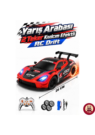 Uzaktan Kumandalı 2 Teker Kıvılcım Efektli Drift Yarış Arabası Şarjlı Led Işıklı Sesli Rc Spor Araba Sert Malzemeden Üretilmiştir Gerçekçi Tasarım Kırmızı