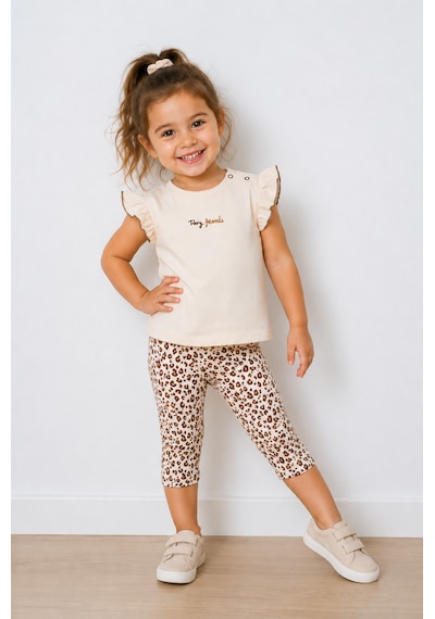 Durukoza Kız Bebek Leopar Taytlı Takım Krem