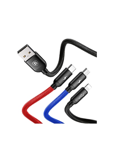 3 İn 1, Lightning İçin Şarj & Data Aktarım, Micro Usb & Usb-c İçin Şarj Kablosu, 0.3 Me Standart