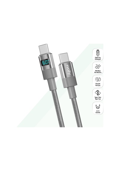 Type C Hızlı Şarj Kablosu Type-c To Type-c, 60w, 480mbps, 1.2m, Pd, Dijital Ekran V0201006