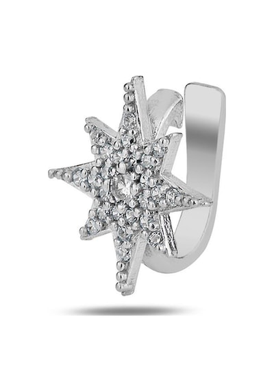 Gümüş Rodyumlu Zirkon Taşlı Sıkıştırmalı Kutup Yıldızı Kıkırdak Küpe Ear Cuff
