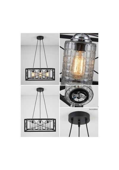 H-acraft Modern Curva Metal Füme Avize 3'lü Siyah