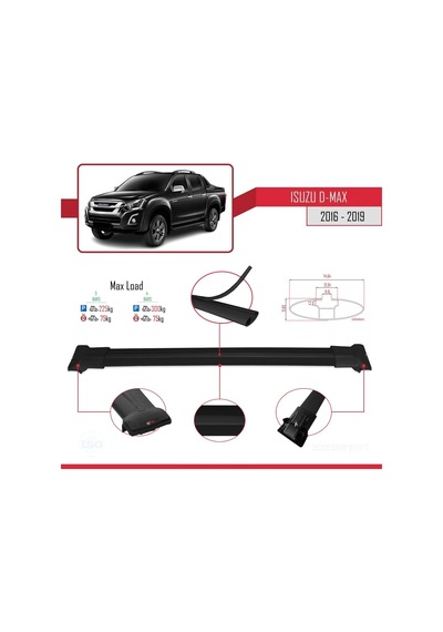 Isuzu D-max 2016-2019 Arası İle Uyumlu Fly Model Ara Atkı Tavan Barı Siyah 3 Adet Bar