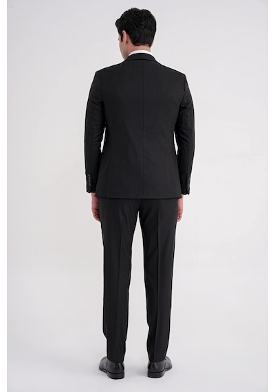 Efor Slim Fit Mono Yaka Çift Yırtmaç Armürlü Esnek Yünlü Siyah Yelekli Klasik Takım Elbise Tk 933 Siyah Efor Slim Fit Mono Yaka Çift Yırtmaç Armürlü Esnek Yünlü Siyah Yelekli Klasik Takım Elbise Tk 933 Siyah