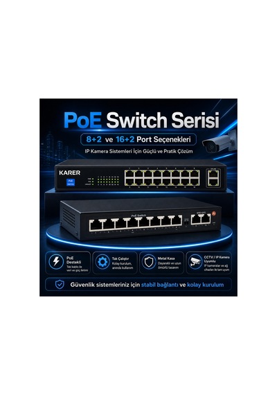 Exitcam 8 Kameralı 5 Mp Ip Poe Güvenlik Kamera Sistemi 20 İnç Monitör, 1 Tb Hdd, 100 Metre Kablo,