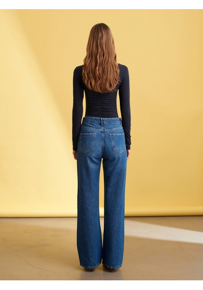 Dilvin 72293 Yüksek Bel Wide Leg Jean-mavi Mavi