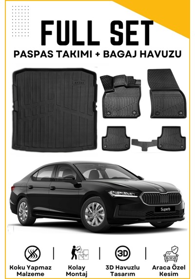 Skoda Super B 2025 Model Birebir Uyumlu Bagaj Havuzu+paspas Seti