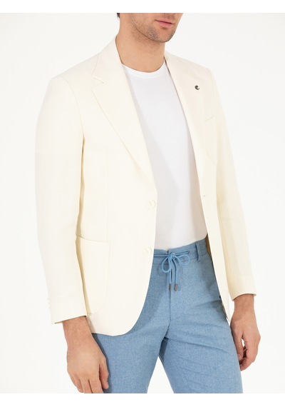 Cacharel Beyaz Slim Fit Yün Keten Karışımlı Ceket Cacharel Beyaz Slim Fit Yün Keten Karışımlı Ceket