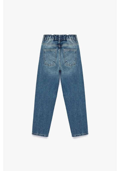 Koton Erkek Çocuk Beli Lastikli Düğmeli Rahat Kesim Denim Pantolon İndigo