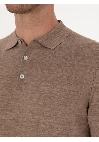 Cacharel Vizon Slim Fit Yün Karışımlı Polo Yaka Basic Triko Kazak Kahverengi