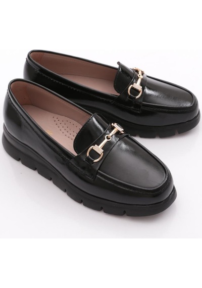 Dgn 6095 Kadin Kalin Taban Loafer Ayakkabi Siyah Rugan