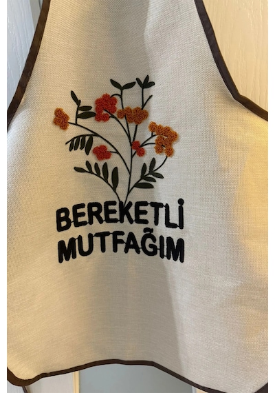Villadia Home Textile Mutfak Önlüğü Nakış Punch İşlemeli Yemek Pişirme Önlüğü Mutfak Şefi Önlüğü Krem