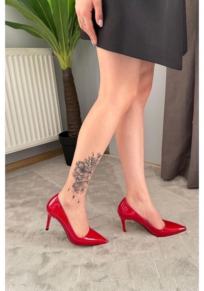Preshley Kadın Adel Kırmızı Rugan 9 Cm İnce Topuklu Stiletto Kırmızı
