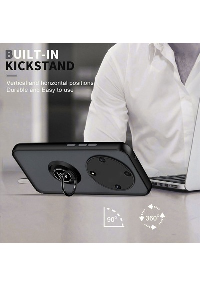 Honor X9b Uyumlu Kılıf Yüzüklü Standlı Extra Darbe Koruma Sert Silikon Kapak - Lacivert Lacivert