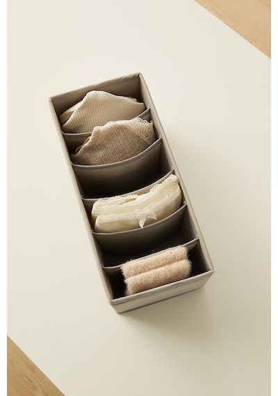 Ocean Home Textile 3'lü 6 Bölmeli Gri Balıksırtı Çekmece İçi Düzenleyici Kutu Set