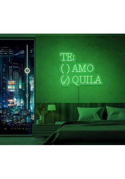 Te:amo/quıla Yazılı Ve Şekilli Neon Tabela Yeşil
