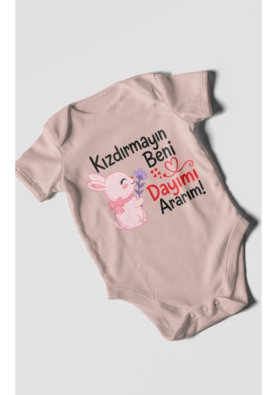 Morivokids Kızdırmayın Beni Dayımı Ararım Kısa Kollu Bebek Body %100 Pamuk Zbn165-kk Pastel Pembe