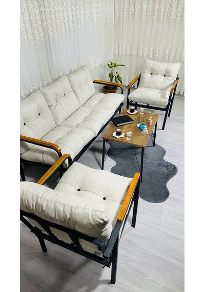 Madame Home Begonvil Balkon, Bahçe - Metal Kanepe Koltuk Takımı 3+1+1 + Sehpa Krem