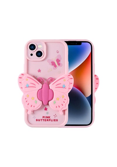 Apple Uyumlu iPhone 14 Kılıf Kamera Korumalı Figür Tasarımlı Zore Kapya Kapak Pembe Açık