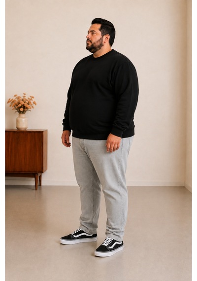 Sngl Tekstil Erkek Büyük Beden Oversize 3 İplik Uzun Kollu Sweatshirt 3xl-4xl-5xl-6xl-7xl-8xl-9xl Siyah